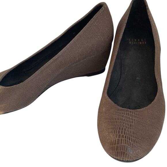 Brown Stuart Weitzman Faux Alligator Printed Wedges Art Deco Boho Western South - Picture 4 of 9
